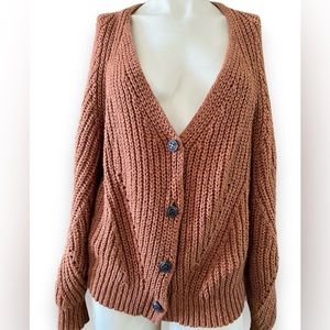 Natural Reflections, size Xlarge. camel brown, knit cardigan.